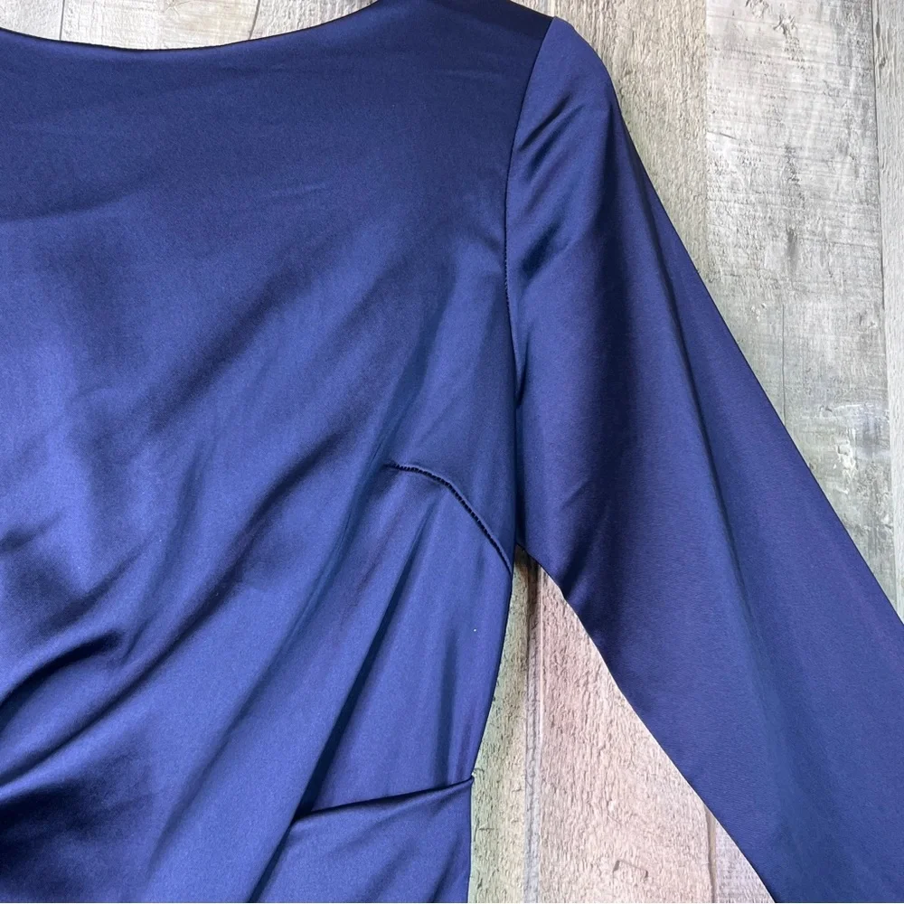 Betsy & Adam Sz. 10 Navy Blue Stretch Satin Lined Long Sleeve Form Fitti… - Picture 6 of 14